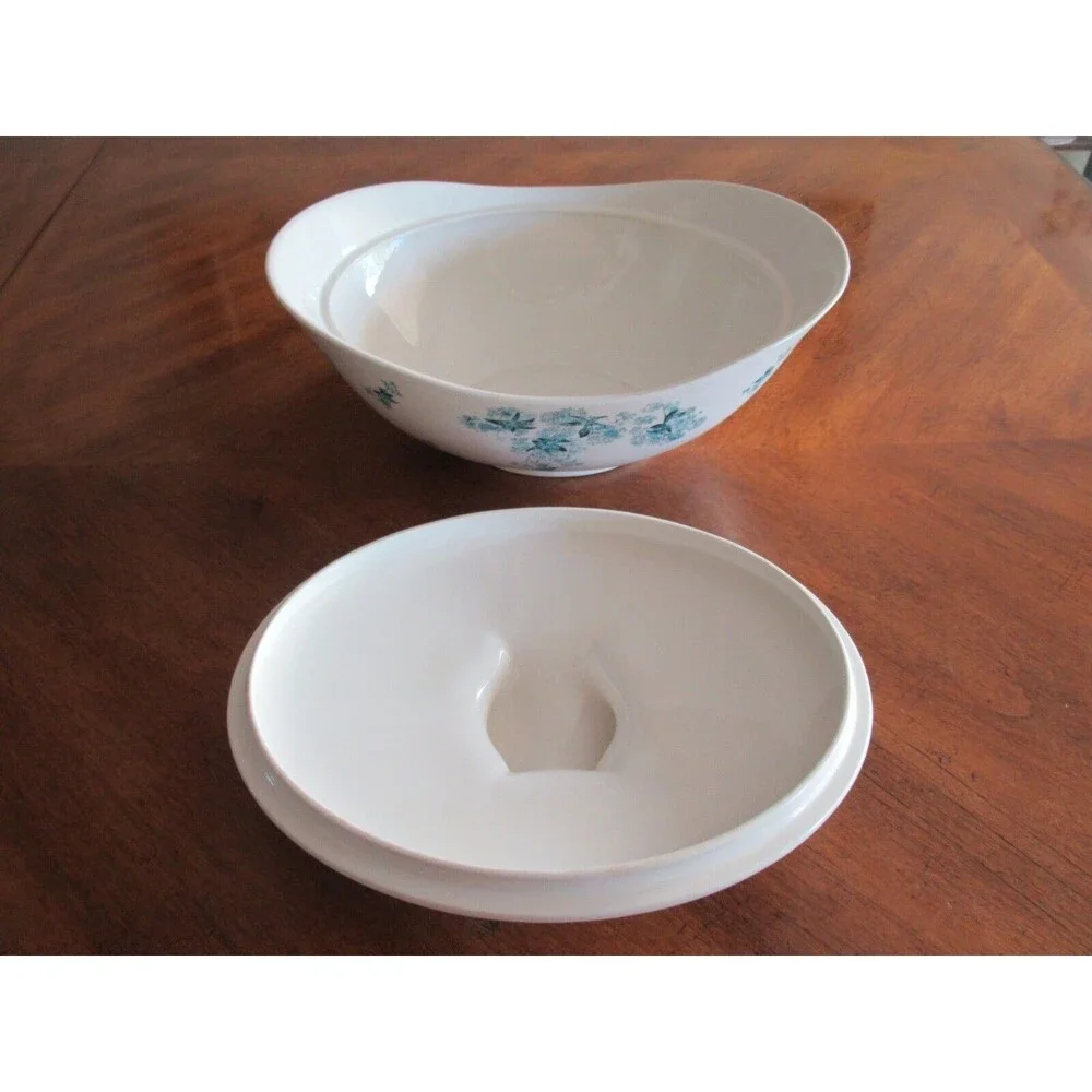 Hallcraft Hall Blue FROST FLOWERS Oval Covered Casserole Dish Lid Eva Zeisel MCM